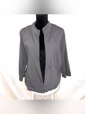 Eileen Fisher Charcoal Gray Open Front Lightweight Jacket Size L Linen Blend